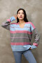 V-Neck Long Sleeve Wide Loose Cut Three Color Skirt Elastic Color Block Basic Seasonal Knitwear Sweater - 3