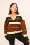 V-Neck Long Sleeve Wide Loose Cut Three Color Skirt Elastic Color Block Basic Seasonal Knitwear Sweater - 7