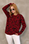 Round Neck Long Sleeve Jacquard Panel Peacock Pattern Winter Knitwear Sweater with Elastic Waist - 5