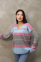 V-Neck Long Sleeve Wide Loose Cut Three Color Skirt Elastic Color Block Basic Seasonal Knitwear Sweater - 5