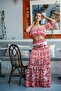 Pink Patterned Long Skirt Crop Set - 3