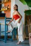 Red Color Strapless Crop Blouse - 2