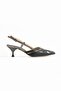 Women's Genuine Leather Heeled Patterned Shoes Black - 2