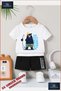 Children's Unisex “Ayick Black Surf Sapka“ Custom Printed Crew Neck T-Shirt - Shorts Set