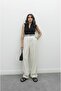 Natural Knitted Belted Linen Trousers