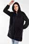 Women's Black Long Zippered Plush Cardigan Welsoft - 2