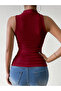 Burgundy Embroidery Pattern Crew Neck Sleeveless Side Shirring Crop, Burgundy Embroidery Pattern Sleeveless Shirring Blouse - 2