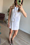 White Buttoned Linen Vest Shorts Skirt Suit - 4