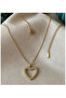 Zircon Stone Gold Hollow Heart Steel Necklace