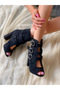 Emma Black Suede 10 cm Heel Buckle Sandals - 2