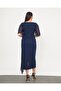 Women's Navy Blue Plus Size Evening Dress with Chiffon and Stone Details - 7