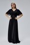 Women's Chiffon Waist Embroidery Detail V Neck Robe Pleated Flowy Fabric Long Evening Dress Hv06063045