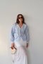 Women's Blue Long Sleeve Tie Detail 100% Cotton Premium Muslin Blouse Shirt - 5