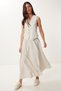 Striped Linen Skirt Vest Suit Bone Khaki Lgp0011 - 3