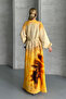 Women's Yellow Patterned Balloon Sleeve Long Shirt Dress - 4