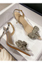 Lady Princess Silver Transparent Nude Bow Clip Stone-Embellished 8 cm Thin-Heeled Wedding Engagement Evening Shoes - 5