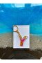 Epoxy Letter Y Pink Keychain with Gold Leaf and Flower Leaves