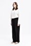 Black-Large Size Wide Leg Linen Trousers with Elastic Waist - 2