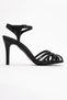 Black Thin Strap Cross Detailed Heeled Women's Shoes - 2