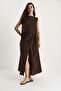 Women's Bitter Coffee Strap Short Blouse Button Detailed Flared Long Skirt Linen Top and Bottom Set 9322 60281055 - 4