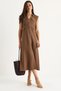 Women's Brown Gold Buttoned Waist Detailed Linen Dress 7011 60283421