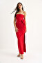 Women's Red Floral Accessory Slit Detailed Strapless Maxi Dress 2602 60283331 - 2