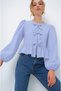 Women's Lilac Crew Neck Bow Tie Princess Sleeve Poplin Blouse Alc-X13375 - 3
