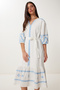 Women's White Embroidered Ruffled Summer Linen Dress RV00212 - 4