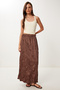 Women's Brown Wrinkle Effect Satin Surface Skirt Mx00218 - 3