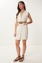 Women's Cream Straw Belt Mini Linen Dress Gp00020 - 2