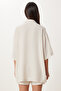Women's Cream Binding Detailed Linen Bottom Top Set Gp00021 - 7