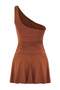 Brown One-Shoulder Covered Shorts Skirt Basic Swimsuit Tbess25Ma00061 - 9