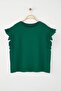 Zümrüt Yeşili Bisiklet Yaka Kolları Fırfırlı %100 Pamuk Örme T-Shirt TBBSS23BF00006 - 5