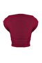 Bordo Dokulu Kayık Yaka Büzgülü Kolsuz Esnek Örme Bluz TWOSS25BZ00485 - 6