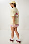Embossed Printed Knitted T-Shirt Yellow Lcr0067 - 4