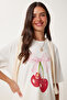 Cherry Printed Cotton Knitted T-Shirt Bone Lus0157