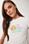 Printed Gathered Crop Knitted T-Shirt Bone Lcr0061