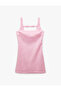 Square Neck Bow Detailed Textured Strap Satin Mini Dress - 3