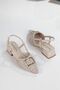 Skin Linen Special Gold Buckle Detailed Open Back Women's Heeled Shoes / Stiletto - 2