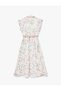 Button Cap Sleeve Straw Belt Detail Midi Length Floral Shirt Dress - 2