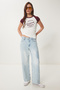 Contrast Color Printed Knitted T-Shirt Bordo Bone Lcr0062 - 3
