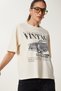 Vintage Printed Cotton Knitted T-Shirt Cream Lus0141 - 2