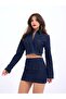 Navy Blue Fame Denim Jacket and Skirt Set