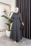 Women's Black Hijab Clothing Shirt Detailed Striped Viscose Crashed Dress Double Suit