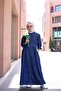 Buttoned Long Denim Hijab Dress Dark Blue - 5