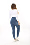 Women's Large Size Navy Blue Belt Detailed Waist Side Zipper Back Pocket Jeans 65N37645 - 8