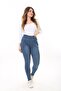 Women's Large Size Navy Blue Belt Detailed Waist Side Zipper Back Pocket Jeans 65N37645 - 4