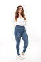 Women's Large Size Navy Blue Belt Detailed Waist Side Zipper Back Pocket Jeans 65N37645 - 7
