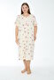 Women's Plus Size Floral Patterned 100% Cotton Short Sleeve Nightgown / Cream - Pink - - B 504 - 5