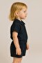Girl's Navy Blue Strawberry Embroidered Top Short Sleeve Shirt Bottom Short Set - 2